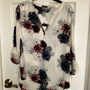 Daniel Rainn Floral Blouse in Cream, Blue, and Red